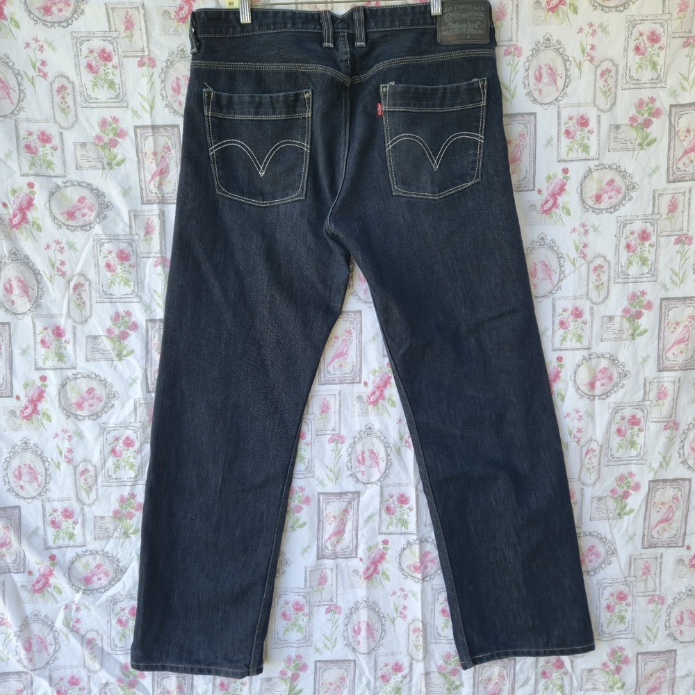 Levi's 569 Loose Straight Jeans 36x34 Black Faded Distressed Y2K Baggy Denim